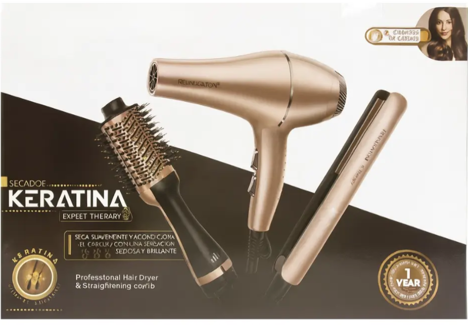 Kit alisado 3 en 1 con keratina: secador, plancha y cepillo - Image 2