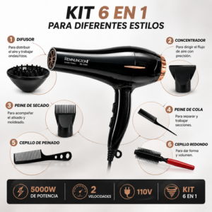 Secador de cabello profesional con accesorios (RE-5360)